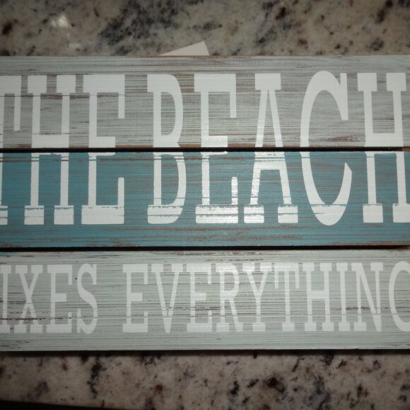 Rustic 'The Beach Fixes Everything' Aqua Home Decor Sign 8x5" =great reminder ! - Picture 6 of 7